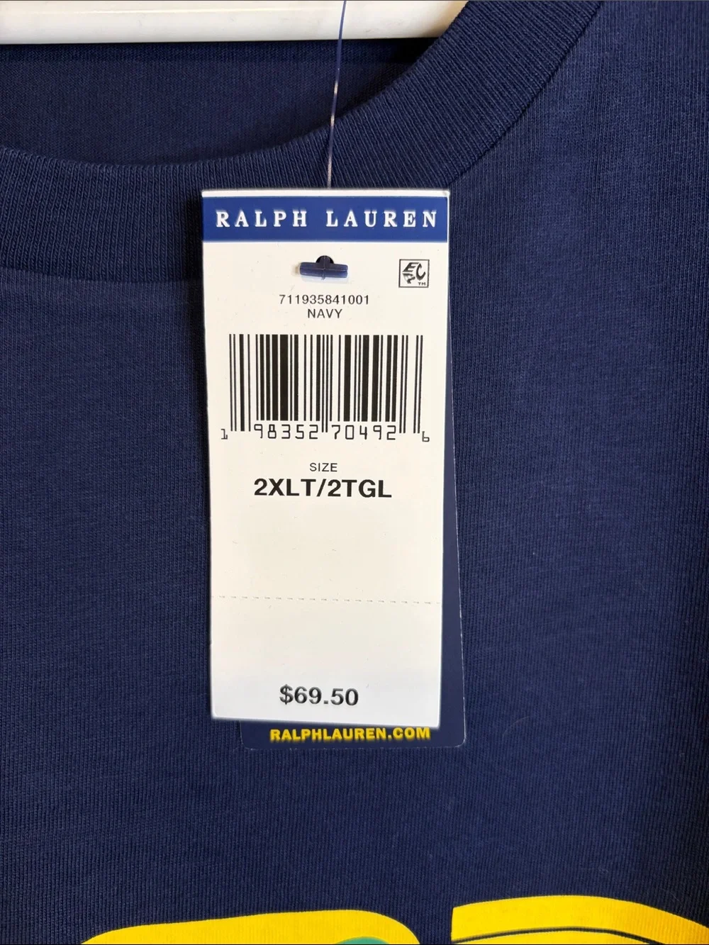 Polo by Ralph Lauren Navy Tee with Yellow '1967' and Green Pony Size 2XLT NWT